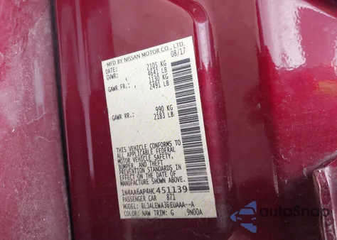 2017 Nissan Maxima 3.5 Sl z USA, uszkodzony, nr VIN 1N4AA6AP4HC451139